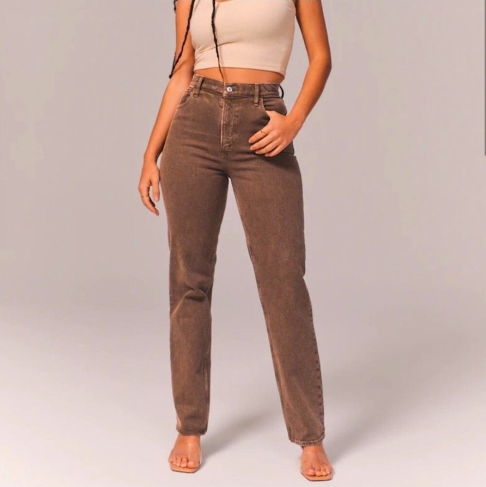 Abercrombie & Fitch 90's Straight Ultra High Rise Jeans Brown 26 2 Western Boho